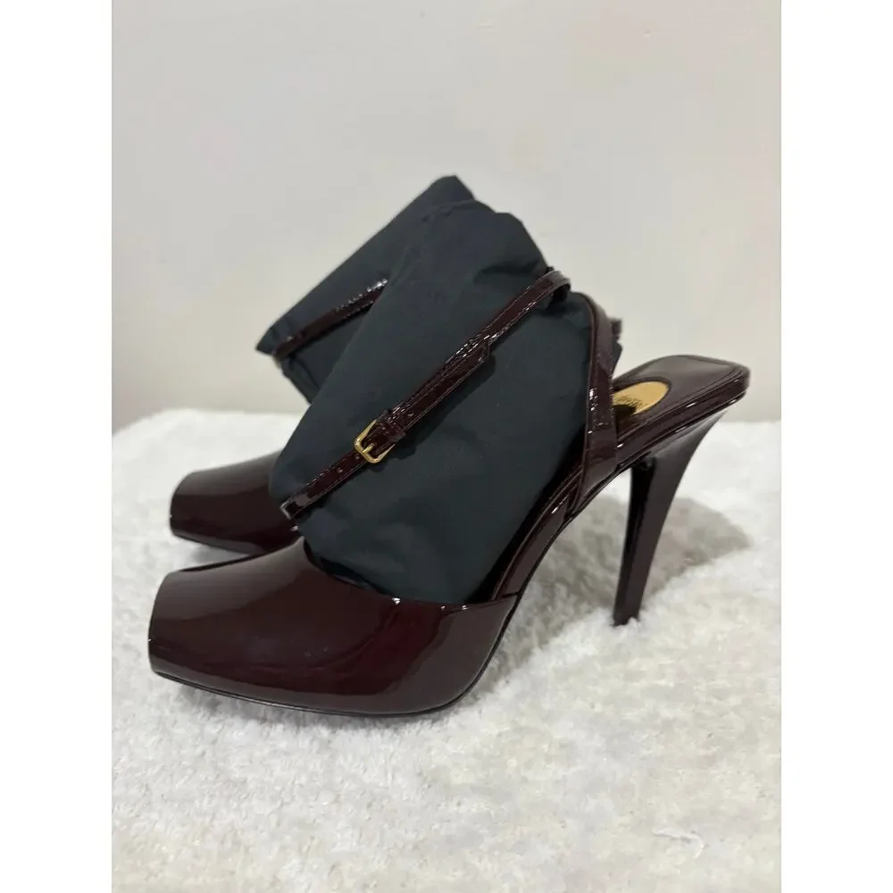 NWT Saint Laurent 110mm La Scandale Heeled Pumps Marron Glaze Women's Size EU 37 - Picture 4 of 11